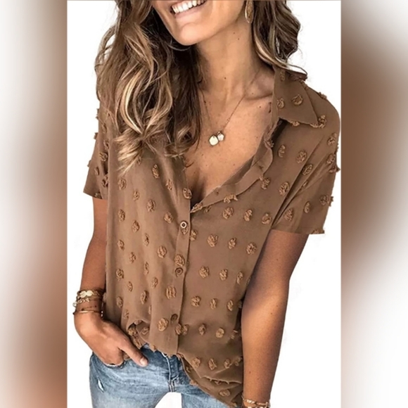 Tops - 🌞Chiffon Blouses Long Sleeve Button Down Pom Pom